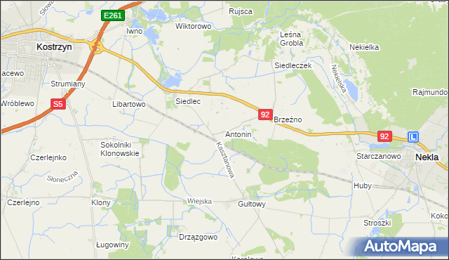 mapa Antonin gmina Kostrzyn, Antonin gmina Kostrzyn na mapie Targeo