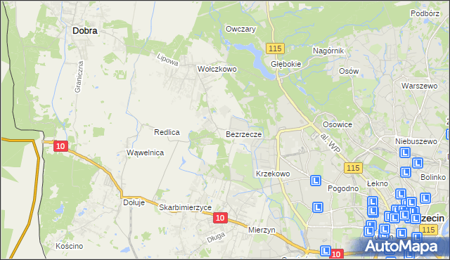 mapa Bezrzecze, Bezrzecze na mapie Targeo