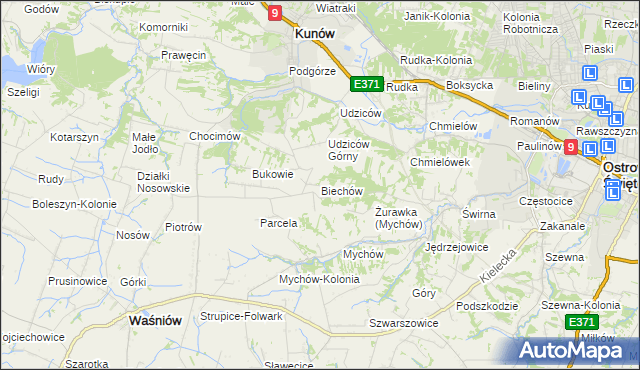 mapa Biechów gmina Kunów, Biechów gmina Kunów na mapie Targeo