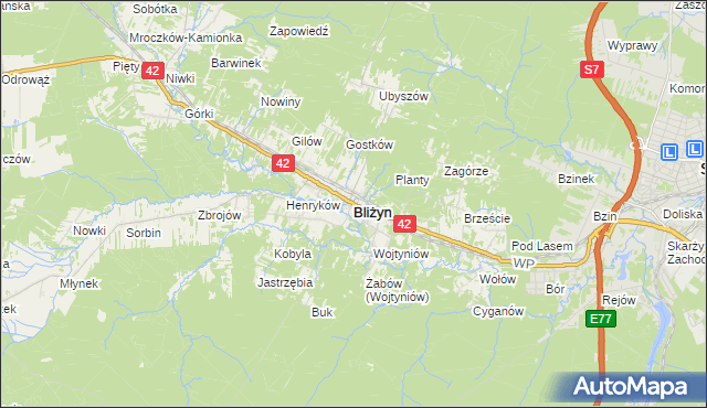 mapa Bliżyn, Bliżyn na mapie Targeo