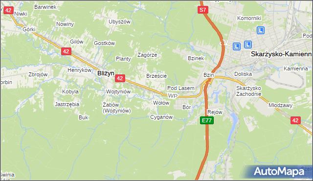 mapa Bugaj gmina Bliżyn, Bugaj gmina Bliżyn na mapie Targeo