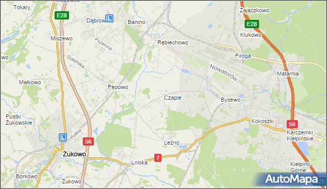 mapa Czaple gmina Żukowo, Czaple gmina Żukowo na mapie Targeo