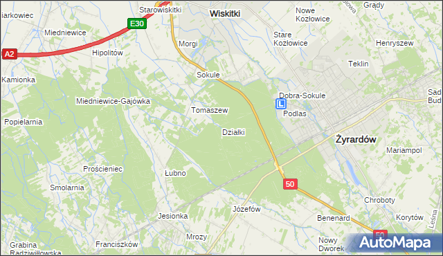 mapa Działki gmina Wiskitki, Działki gmina Wiskitki na mapie Targeo
