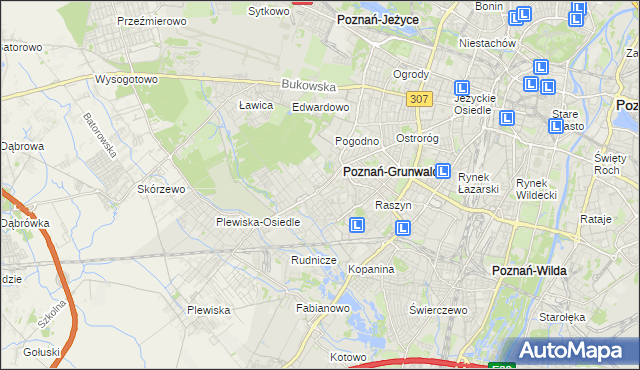 mapa Grunwald gmina Poznań, Grunwald gmina Poznań na mapie Targeo