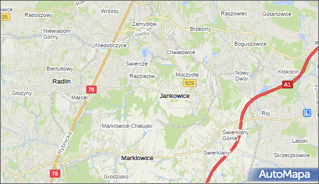 mapa Jankowice gmina Świerklany, Jankowice gmina Świerklany na mapie Targeo