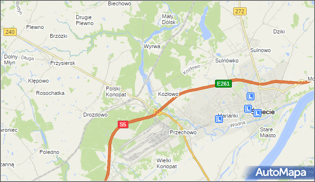 mapa Kozłowo gmina Świecie, Kozłowo gmina Świecie na mapie Targeo