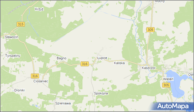 mapa Łupice gmina Sława, Łupice gmina Sława na mapie Targeo