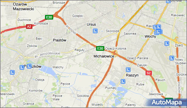mapa Michałowice powiat pruszkowski, Michałowice powiat pruszkowski na mapie Targeo