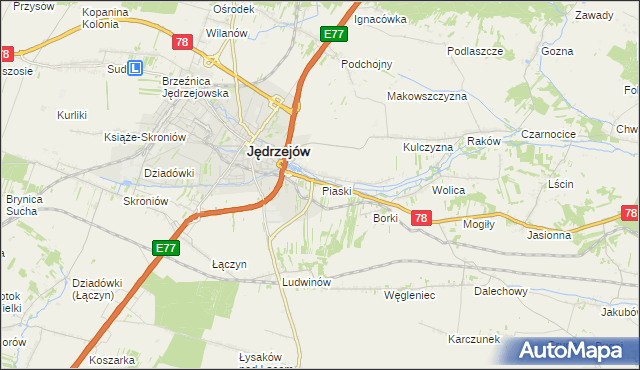 mapa Piaski gmina Jędrzejów, Piaski gmina Jędrzejów na mapie Targeo