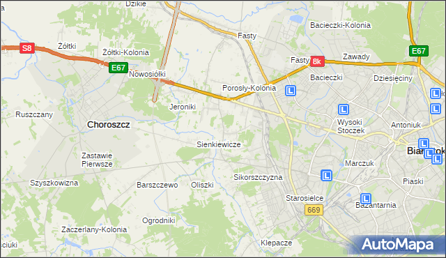 mapa Porosły, Porosły na mapie Targeo