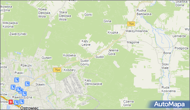 mapa Sudół gmina Bodzechów, Sudół gmina Bodzechów na mapie Targeo