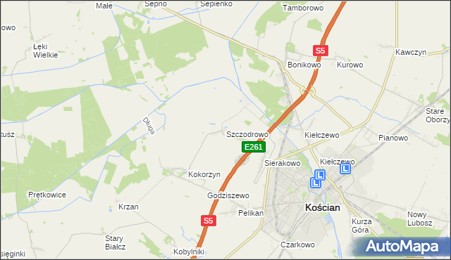 mapa Szczodrowo gmina Kościan, Szczodrowo gmina Kościan na mapie Targeo