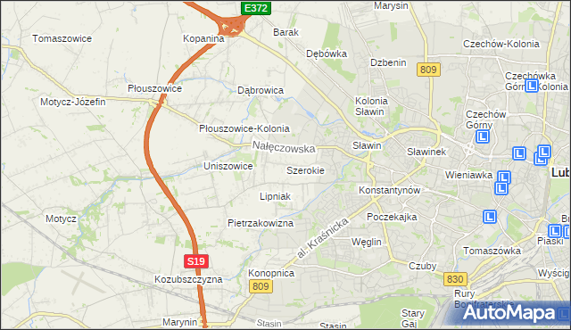 mapa Szerokie gmina Konopnica, Szerokie gmina Konopnica na mapie Targeo