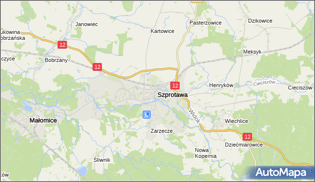 mapa Szprotawa, Szprotawa na mapie Targeo