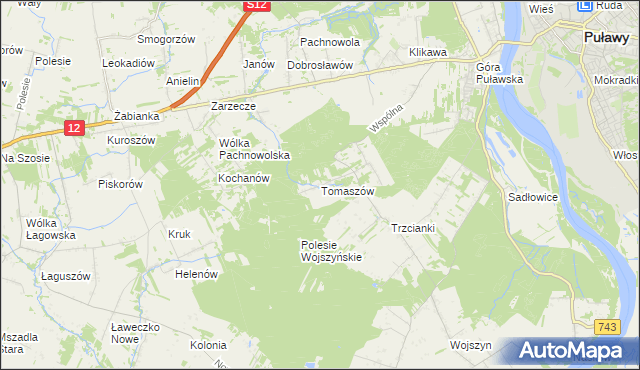 mapa Tomaszów gmina Puławy, Tomaszów gmina Puławy na mapie Targeo
