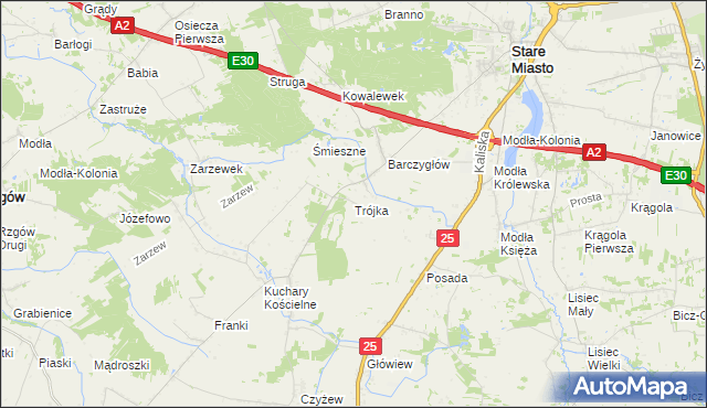 mapa Trójka gmina Stare Miasto, Trójka gmina Stare Miasto na mapie Targeo