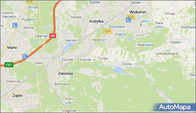 mapa Turów gmina Wołomin, Turów gmina Wołomin na mapie Targeo