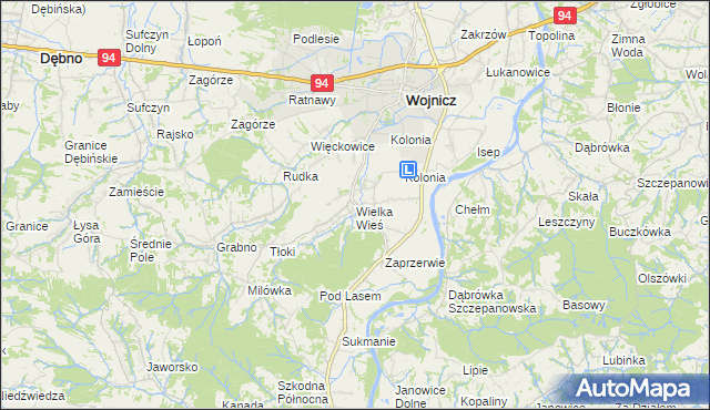 mapa Wielka Wieś gmina Wojnicz, Wielka Wieś gmina Wojnicz na mapie Targeo