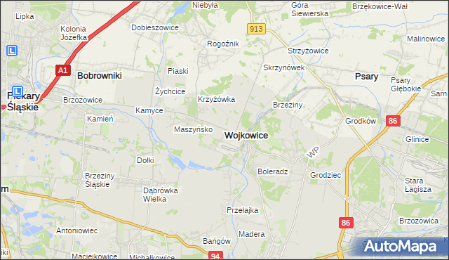 mapa Wojkowice powiat będziński, Wojkowice powiat będziński na mapie Targeo