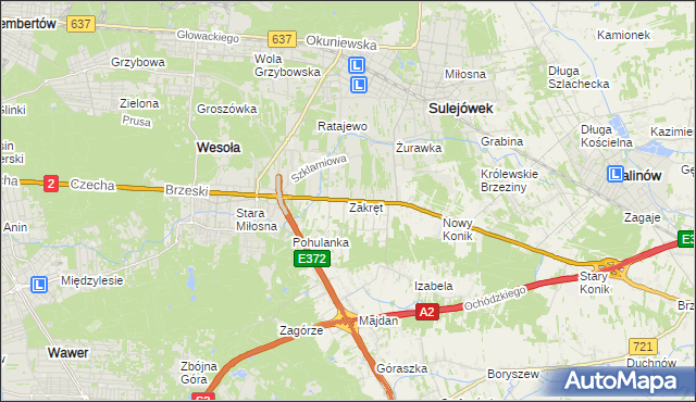 mapa Zakręt gmina Wiązowna, Zakręt gmina Wiązowna na mapie Targeo