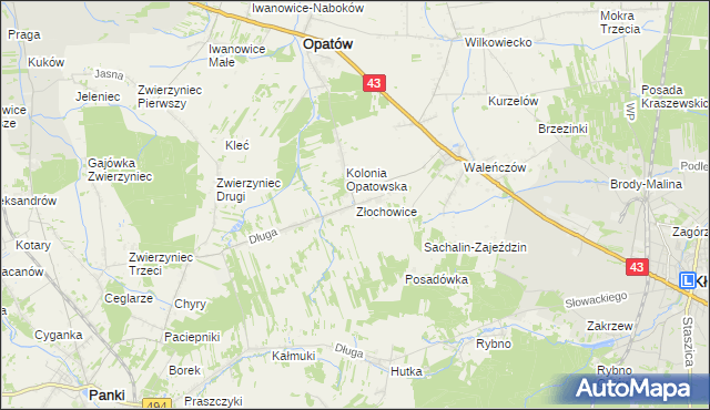 mapa Złochowice, Złochowice na mapie Targeo