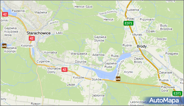 mapa Adamów gmina Brody, Adamów gmina Brody na mapie Targeo