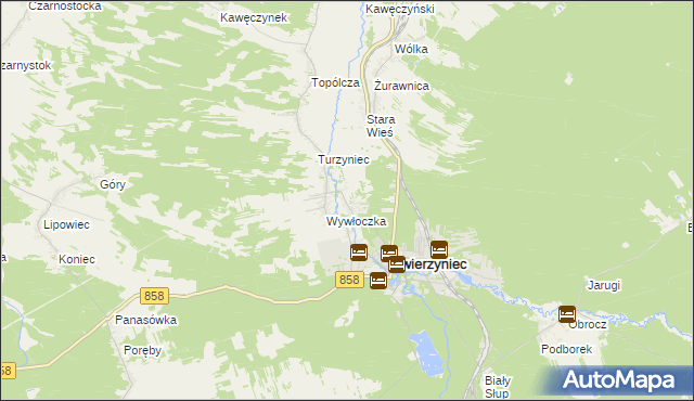 mapa Bagno gmina Zwierzyniec, Bagno gmina Zwierzyniec na mapie Targeo