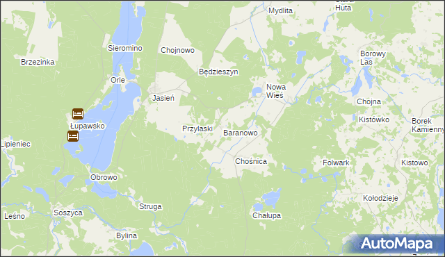 mapa Baranowo gmina Parchowo, Baranowo gmina Parchowo na mapie Targeo