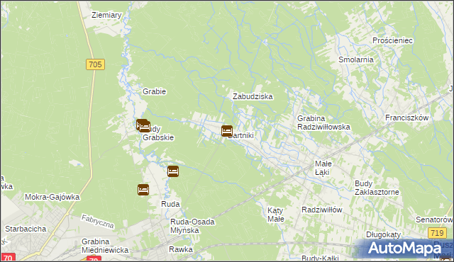mapa Bartniki gmina Puszcza Mariańska, Bartniki gmina Puszcza Mariańska na mapie Targeo