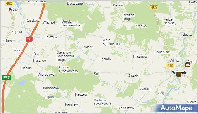 mapa Będków gmina Burzenin, Będków gmina Burzenin na mapie Targeo