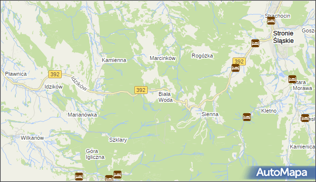 mapa Biała Woda gmina Bystrzyca Kłodzka, Biała Woda gmina Bystrzyca Kłodzka na mapie Targeo