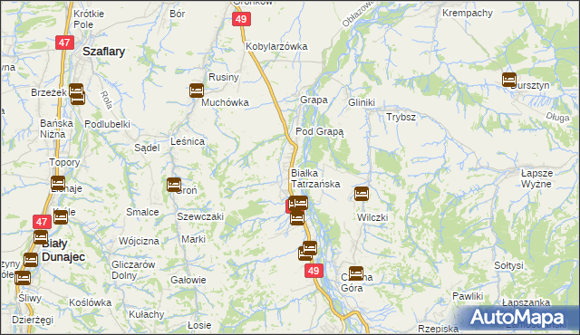 mapa Białka Tatrzańska, Białka Tatrzańska na mapie Targeo