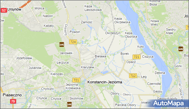 mapa Bielawa gmina Konstancin-Jeziorna, Bielawa gmina Konstancin-Jeziorna na mapie Targeo