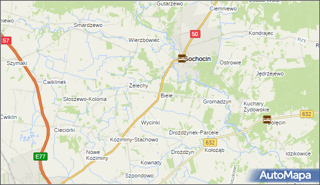 mapa Biele gmina Sochocin, Biele gmina Sochocin na mapie Targeo