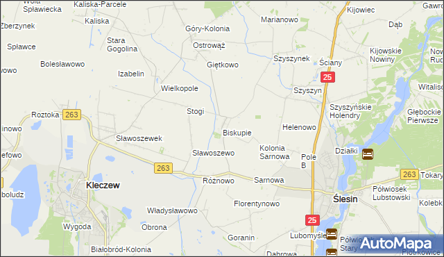 mapa Biskupie gmina Ślesin, Biskupie gmina Ślesin na mapie Targeo