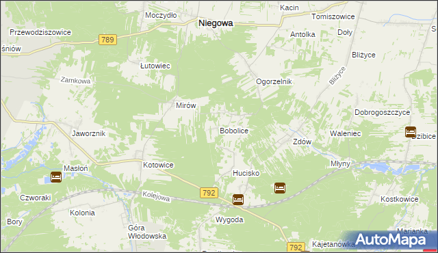 mapa Bobolice gmina Niegowa, Bobolice gmina Niegowa na mapie Targeo