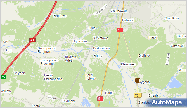 mapa Bobry gmina Radomsko, Bobry gmina Radomsko na mapie Targeo