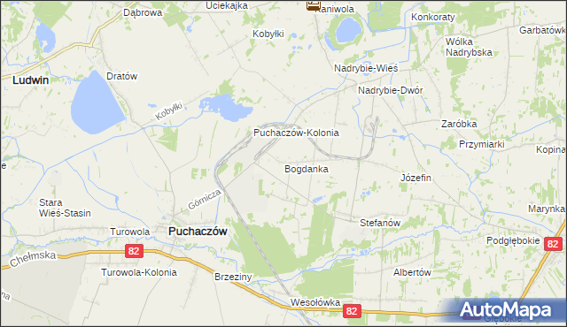 mapa Bogdanka gmina Puchaczów, Bogdanka gmina Puchaczów na mapie Targeo