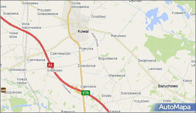 mapa Bogusławice gmina Kowal, Bogusławice gmina Kowal na mapie Targeo