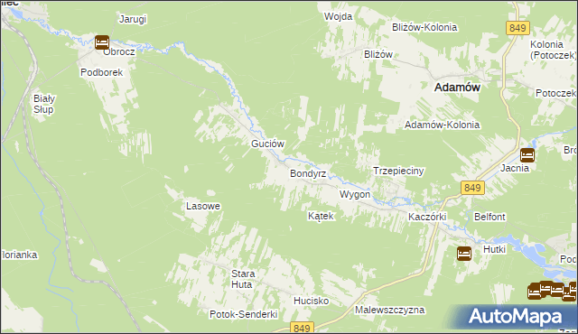 mapa Bondyrz gmina Adamów, Bondyrz gmina Adamów na mapie Targeo