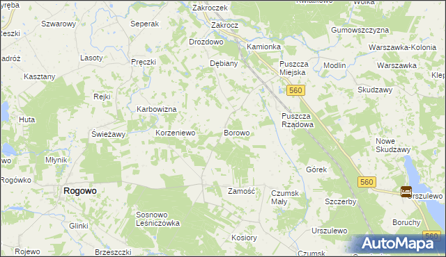 mapa Borowo gmina Rogowo, Borowo gmina Rogowo na mapie Targeo