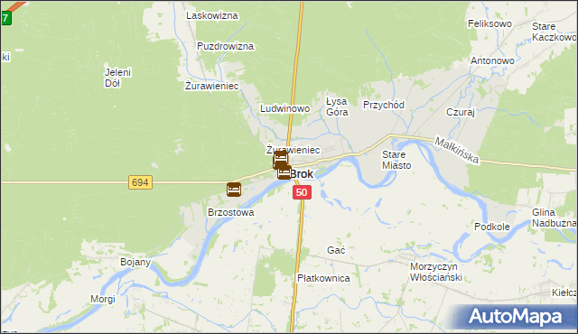 mapa Brok powiat ostrowski, Brok powiat ostrowski na mapie Targeo