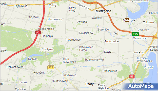 mapa Brzękowice Górne, Brzękowice Górne na mapie Targeo