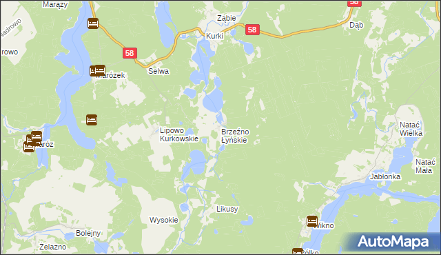mapa Brzeźno Łyńskie, Brzeźno Łyńskie na mapie Targeo