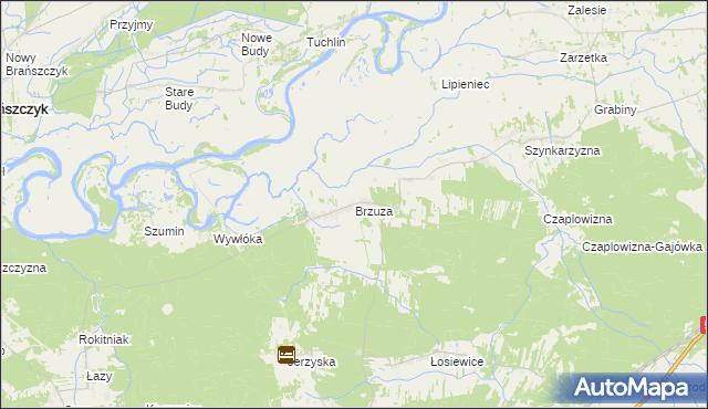 mapa Brzuza gmina Łochów, Brzuza gmina Łochów na mapie Targeo
