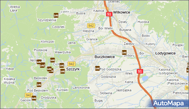 mapa Buczkowice, Buczkowice na mapie Targeo