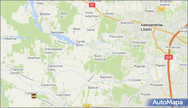 mapa Budy Wolskie gmina Aleksandrów Łódzki, Budy Wolskie gmina Aleksandrów Łódzki na mapie Targeo