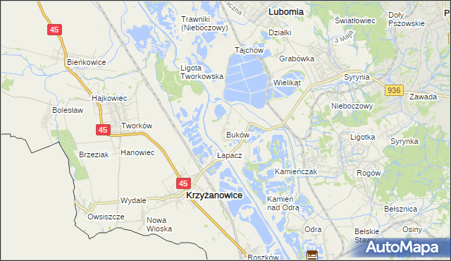 mapa Buków gmina Lubomia, Buków gmina Lubomia na mapie Targeo