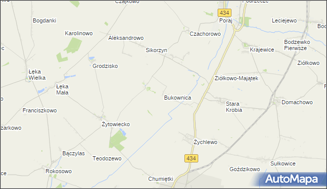 mapa Bukownica gmina Krobia, Bukownica gmina Krobia na mapie Targeo