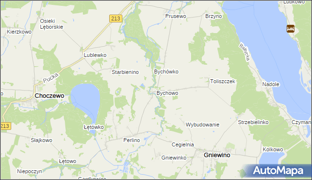 mapa Bychowo gmina Gniewino, Bychowo gmina Gniewino na mapie Targeo